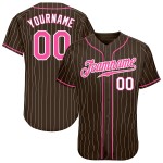 Maillot de baseball personnalisé rose-blanc marron à fines rayures blanc authentique Maillot de baseball personnalisé rose-blanc marron à fines rayures blanc authentique