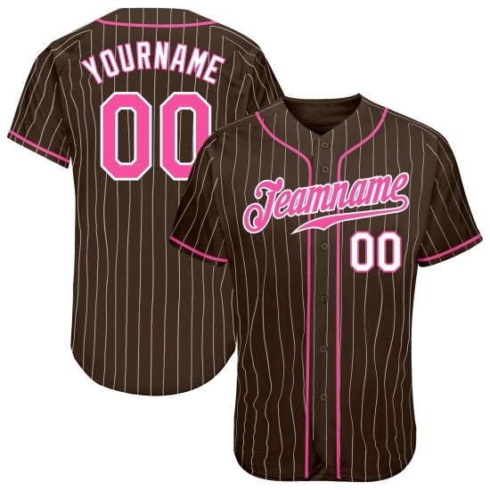 Maillot de baseball personnalisé rose-blanc marron à fines rayures blanc authentique Maillot de baseball personnalisé rose-blanc marron à fines rayures blanc authentique