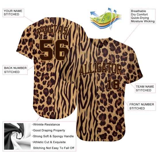 Conception de maillot de baseball à rayures 3D léopard et zèbre, motif authentique et personnalisé Conception de maillot de baseball à rayures 3D léopard et zèbre, motif authentique et personnalisé