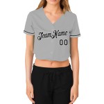 Maillot de baseball court personnalisé noir et blanc pour femme, col en V gris Maillot de baseball court personnalisé noir et blanc pour femme, col en V gris