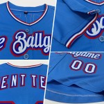 Maillot de baseball court bleu clair personnalisé pour femme, col en V, rouge royal, blanc Maillot de baseball court bleu clair personnalisé pour femme, col en V, rouge royal, blanc