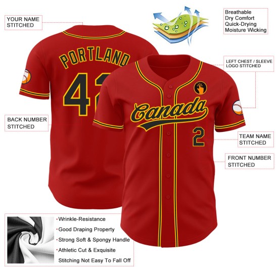 Maillot de baseball noir-or personnalisé authentique rouge Maillot de baseball noir-or personnalisé authentique rouge