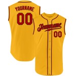 Maillot de baseball sans manches personnalisé, couleur or, authentique, rouge et noir Maillot de baseball sans manches personnalisé, couleur or, authentique, rouge et noir