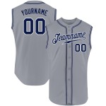 Maillot de baseball gris, bleu marine et blanc, personnalisé, authentique, sans manches Maillot de baseball gris, bleu marine et blanc, personnalisé, authentique, sans manches