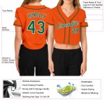 Maillot de baseball court vert-blanc personnalisé à col en V pour femme, orange Kelly Maillot de baseball court vert-blanc personnalisé à col en V pour femme, orange Kelly