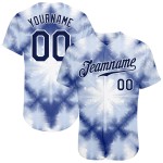 Maillot de baseball authentique personnalisé, cravate teintée en 3D, bleu marine et blanc, motif Shibori Maillot de baseball authentique personnalisé, cravate teintée en 3D, bleu marine et blanc, motif Shibori