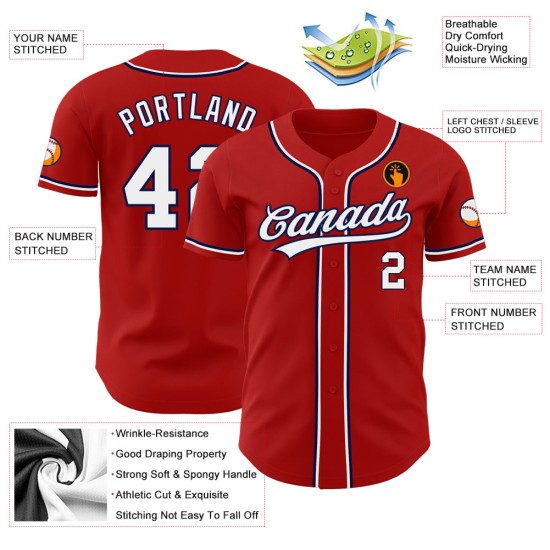 Maillot de baseball authentique blanc-bleu marine rouge personnalisé Maillot de baseball authentique blanc-bleu marine rouge personnalisé