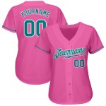 Maillot de baseball personnalisé authentique bleu sarcelle-blanc rose Maillot de baseball personnalisé authentique bleu sarcelle-blanc rose