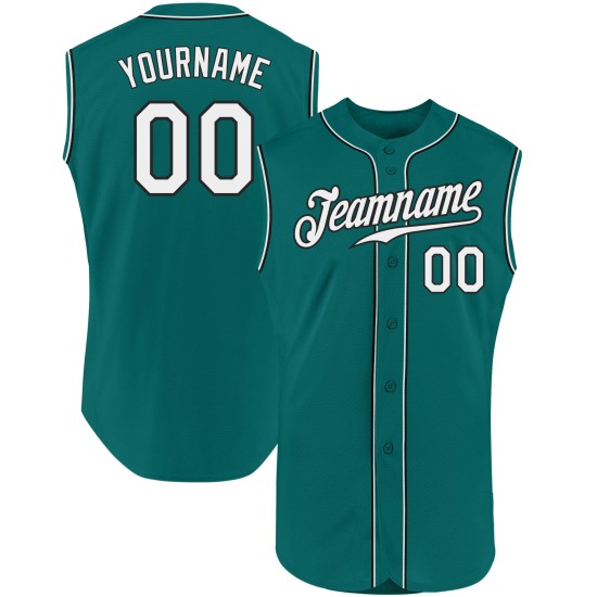 Maillot de baseball sans manches Aqua authentique, personnalisé, blanc et noir Maillot de baseball sans manches Aqua authentique, personnalisé, blanc et noir
