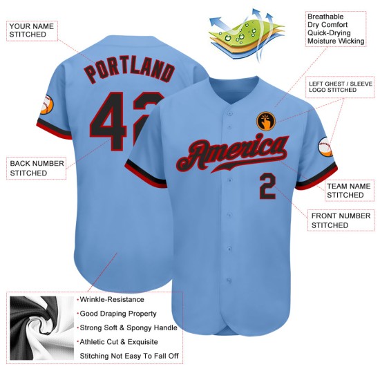 Maillot de baseball bleu, noir et rouge, authentique et léger, personnalisé Maillot de baseball bleu, noir et rouge, authentique et léger, personnalisé