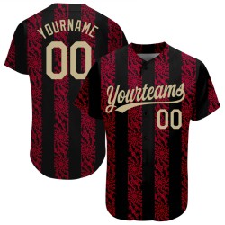 Maillot de baseball personnalisé or-rouge motif noir authentique 3D Vegas