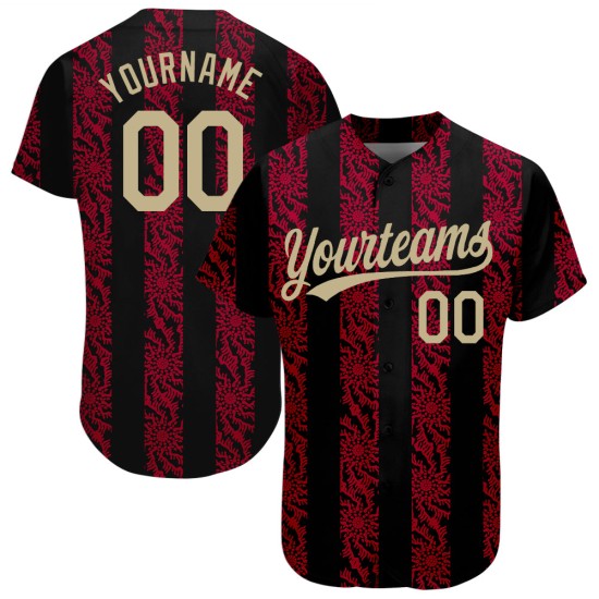 Maillot de baseball personnalisé or-rouge motif noir authentique 3D Vegas Maillot de baseball personnalisé or-rouge motif noir authentique 3D Vegas