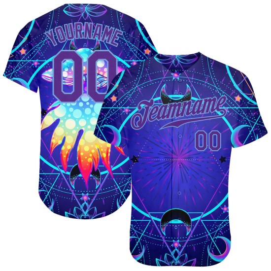 Maillot de baseball personnalisé avec champignons géométriques sur motif 3D, design authentique, magie psychédélique sacrée Maillot de baseball personnalisé avec champignons géométriques sur motif 3D, design authentique, magie psychédélique sacrée