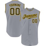 Maillot de baseball personnalisé authentique sans manches noir-doré-gris Maillot de baseball personnalisé authentique sans manches noir-doré-gris