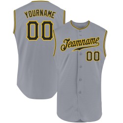 Maillot de baseball personnalisé authentique sans manches noir-doré-gris