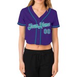 Maillot de baseball court à col en V personnalisé Aqua-Blanc Violet pour femme Maillot de baseball court à col en V personnalisé Aqua-Blanc Violet pour femme