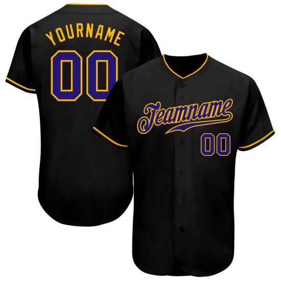 Maillot de baseball violet-or noir foncé authentique personnalisé Maillot de baseball violet-or noir foncé authentique personnalisé