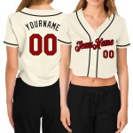 Maillot de baseball court à col en V rouge et noir, crème, personnalisé, pour femme Maillot de baseball court à col en V rouge et noir, crème, personnalisé, pour femme