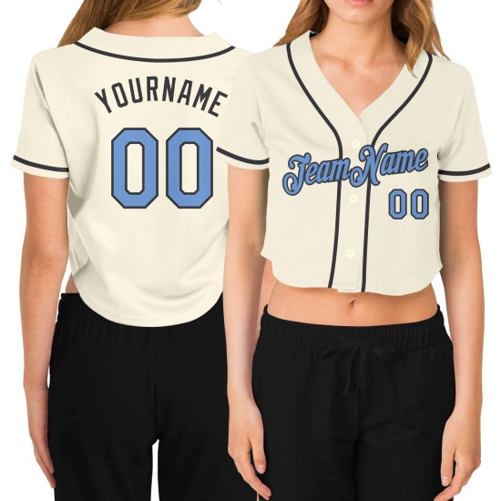 Maillot de baseball court gris bleu acier crème personnalisé col en V léger pour femme Maillot de baseball court gris bleu acier crème personnalisé col en V léger pour femme