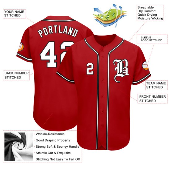 Maillot de baseball authentique personnalisé rouge blanc-noir Maillot de baseball authentique personnalisé rouge blanc-noir