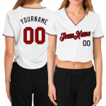 Maillot de baseball court rouge-noir à col en V pour femme, blanc, personnalisé Maillot de baseball court rouge-noir à col en V pour femme, blanc, personnalisé