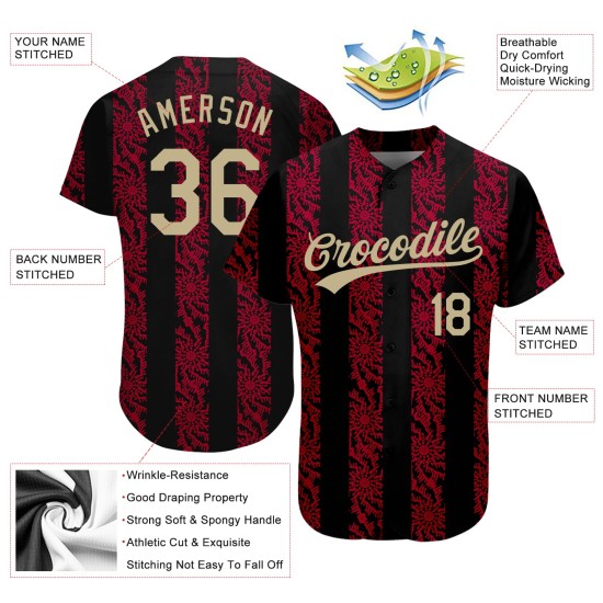 Maillot de baseball personnalisé or-rouge motif noir authentique 3D Vegas Maillot de baseball personnalisé or-rouge motif noir authentique 3D Vegas