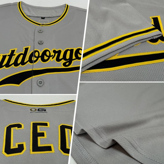 Maillot de baseball personnalisé authentique sans manches noir-doré-gris Maillot de baseball personnalisé authentique sans manches noir-doré-gris