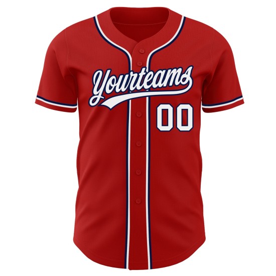 Maillot de baseball authentique blanc-bleu marine rouge personnalisé Maillot de baseball authentique blanc-bleu marine rouge personnalisé