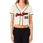 Maillot de baseball court à col en V rouge et noir, crème, personnalisé, pour femme Maillot de baseball court à col en V rouge et noir, crème, personnalisé, pour femme