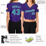 Maillot de baseball court à col en V personnalisé Aqua-Blanc Violet pour femme Maillot de baseball court à col en V personnalisé Aqua-Blanc Violet pour femme