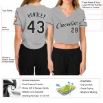 Maillot de baseball court personnalisé noir et blanc pour femme, col en V gris Maillot de baseball court personnalisé noir et blanc pour femme, col en V gris