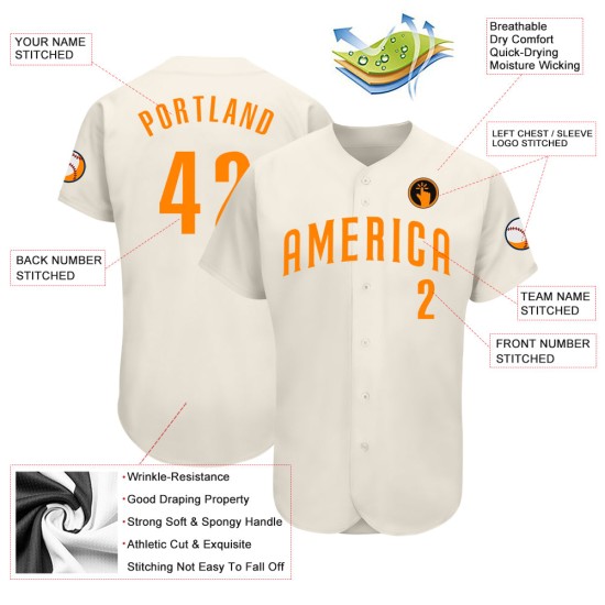 Maillot de baseball personnalisé orange crème authentique Bay Maillot de baseball personnalisé orange crème authentique Bay