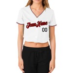 Maillot de baseball court rouge-noir à col en V pour femme, blanc, personnalisé Maillot de baseball court rouge-noir à col en V pour femme, blanc, personnalisé