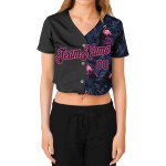 Maillot de baseball court 3D personnalisé noir et rose à col en V Flamingo pour femme Maillot de baseball court 3D personnalisé noir et rose à col en V Flamingo pour femme