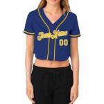 Maillot de baseball court personnalisé à col en V pour femme Royal, couleur or et blanc Maillot de baseball court personnalisé à col en V pour femme Royal, couleur or et blanc