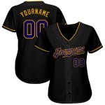 Maillot de baseball violet-or noir foncé authentique personnalisé Maillot de baseball violet-or noir foncé authentique personnalisé