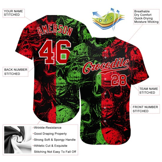 Maillot personnalisé avec motif authentique de crânes 3D pour Halloween Maillot personnalisé avec motif authentique de crânes 3D pour Halloween