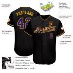 Maillot de baseball violet-or noir foncé authentique personnalisé Maillot de baseball violet-or noir foncé authentique personnalisé