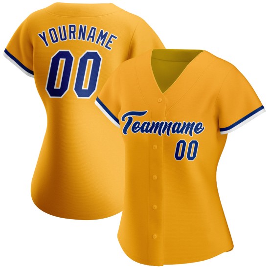 Maillot de baseball authentique doré, royal et blanc, personnalisé Maillot de baseball authentique doré, royal et blanc, personnalisé