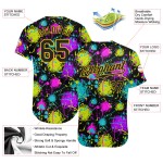 Maillot de baseball authentique personnalisé avec graffitis, motif 3D, éclaboussures noires et dorées Maillot de baseball authentique personnalisé avec graffitis, motif 3D, éclaboussures noires et dorées