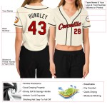 Maillot de baseball court à col en V rouge et noir, crème, personnalisé, pour femme Maillot de baseball court à col en V rouge et noir, crème, personnalisé, pour femme