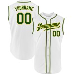 Maillot de baseball blanc personnalisé vert-doré sans manches authentique Maillot de baseball blanc personnalisé vert-doré sans manches authentique