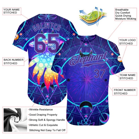 Maillot de baseball personnalisé avec champignons géométriques sur motif 3D, design authentique, magie psychédélique sacrée Maillot de baseball personnalisé avec champignons géométriques sur motif 3D, design authentique, magie psychédélique sacrée