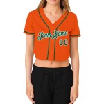 Maillot de baseball court vert-blanc personnalisé à col en V pour femme, orange Kelly Maillot de baseball court vert-blanc personnalisé à col en V pour femme, orange Kelly