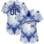 Maillot de baseball authentique personnalisé, cravate teintée en 3D, bleu marine et blanc, motif Shibori Maillot de baseball authentique personnalisé, cravate teintée en 3D, bleu marine et blanc, motif Shibori