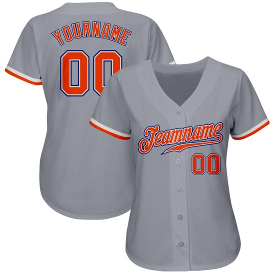 Maillot de baseball personnalisé authentique blanc-gris royal orange Maillot de baseball personnalisé authentique blanc-gris royal orange