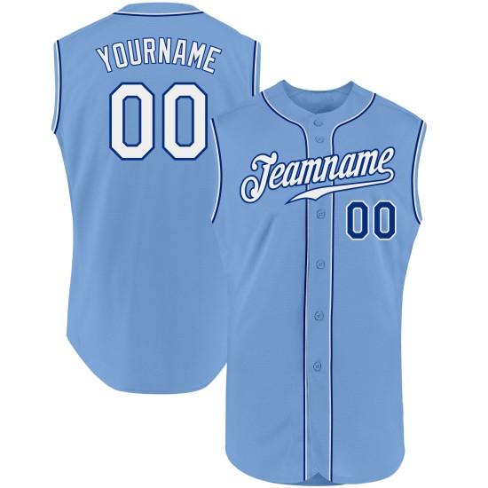 Maillot de baseball léger sans manches blanc-bleu roi authentique personnalisé Maillot de baseball léger sans manches blanc-bleu roi authentique personnalisé