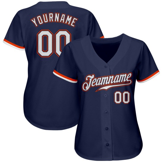 Maillot de baseball authentique personnalisé bleu marine blanc-orange Maillot de baseball authentique personnalisé bleu marine blanc-orange