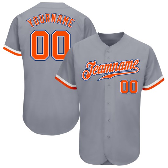 Maillot de baseball personnalisé authentique blanc-gris royal orange Maillot de baseball personnalisé authentique blanc-gris royal orange