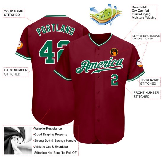 Maillot de baseball authentique Crimson personnalisé Kelly Green-White Maillot de baseball authentique Crimson personnalisé Kelly Green-White